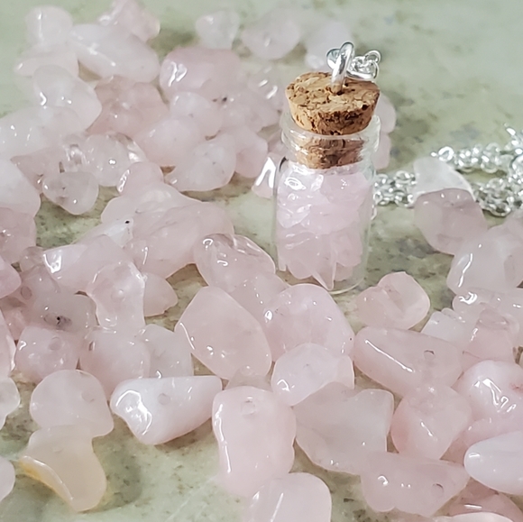 Closet Closing! Genuine Rose Quartz Itty Bitty Pixie Bottle Necklace - Picture 7 of 10